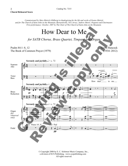 How Dear to Me (Choral/Organ score)