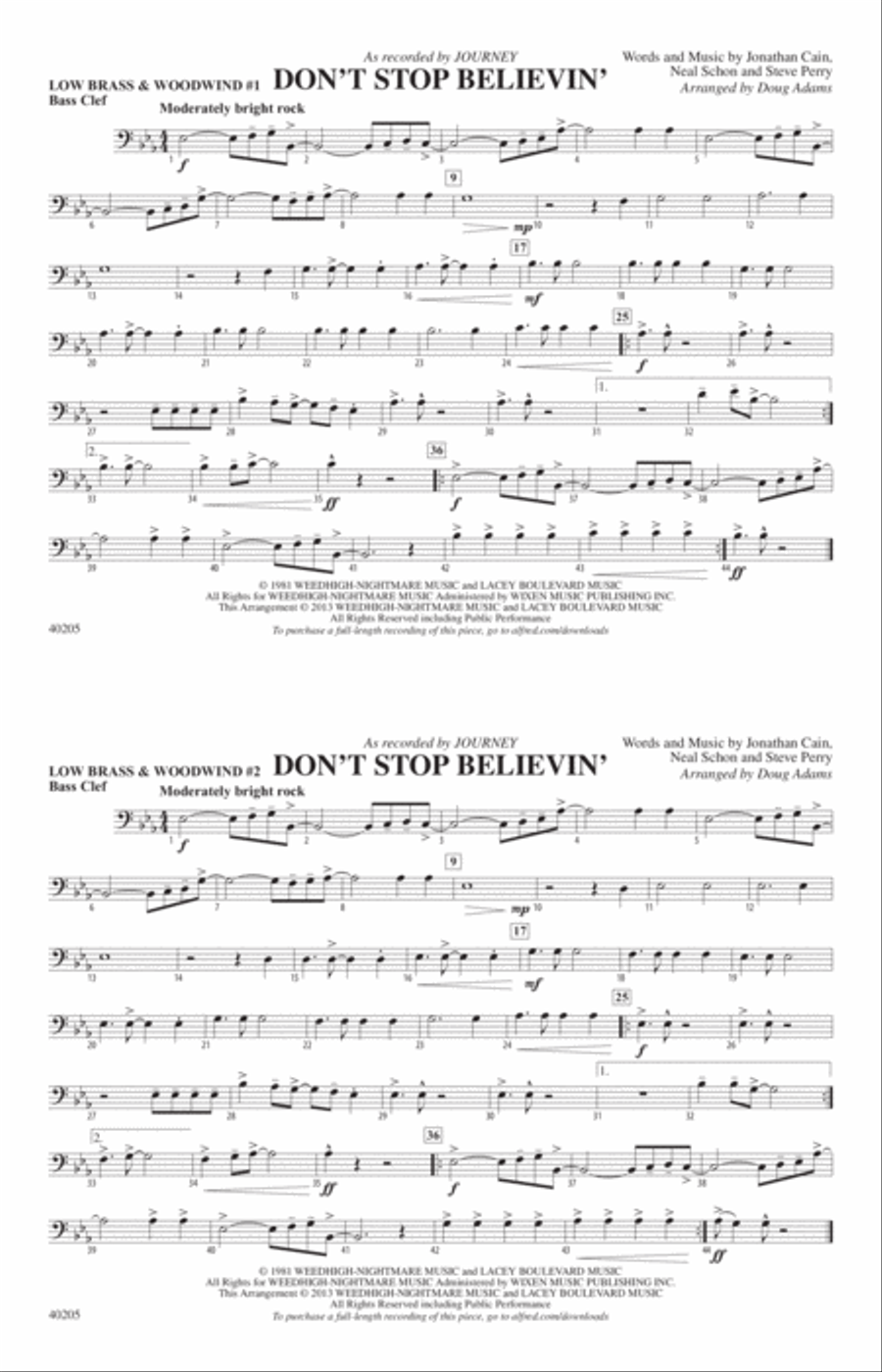 Don't Stop Believin': Low Brass & Woodwinds #1 - Bass Clef Marching Band scores gallery preview page 1