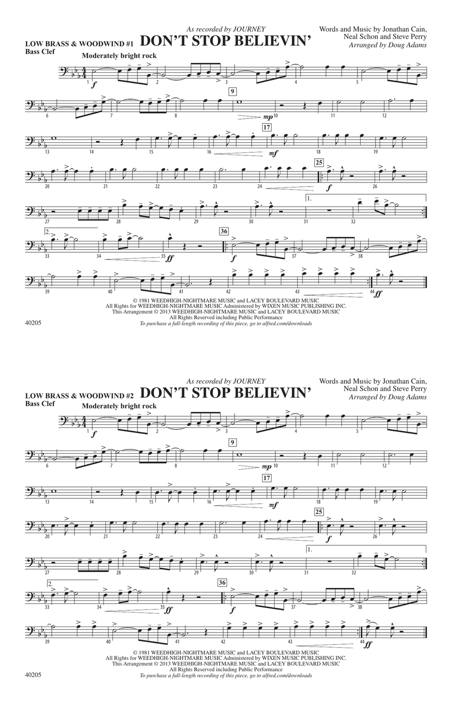 Don't Stop Believin': Low Brass & Woodwinds #1 - Bass Clef