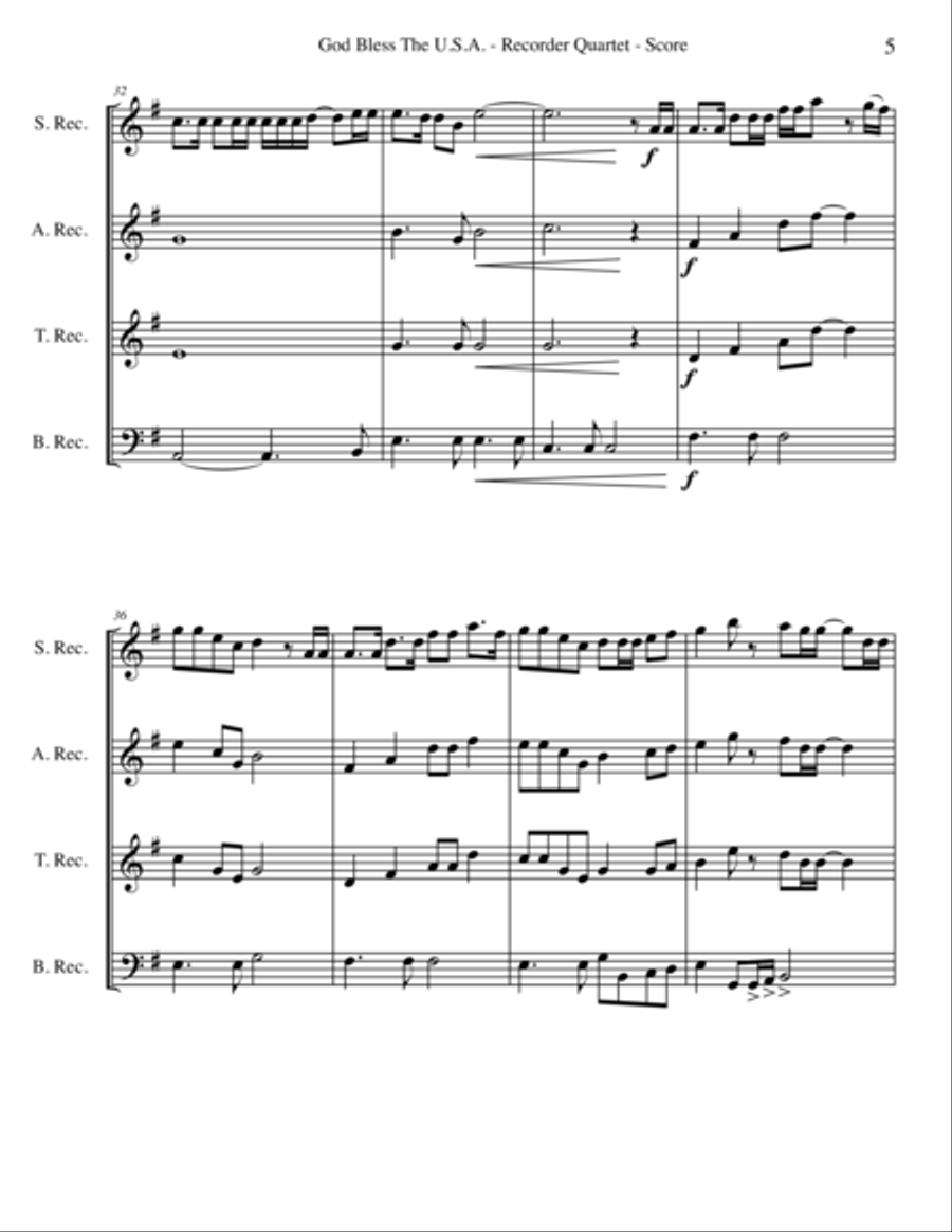 God Bless The U.S.A. Woodwind Quartet scores gallery preview page 5
