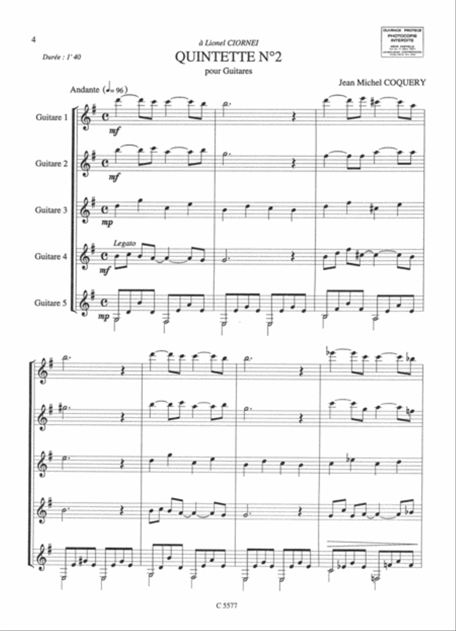 Quintettes (2) Guitar Ensemble scores gallery preview page 2