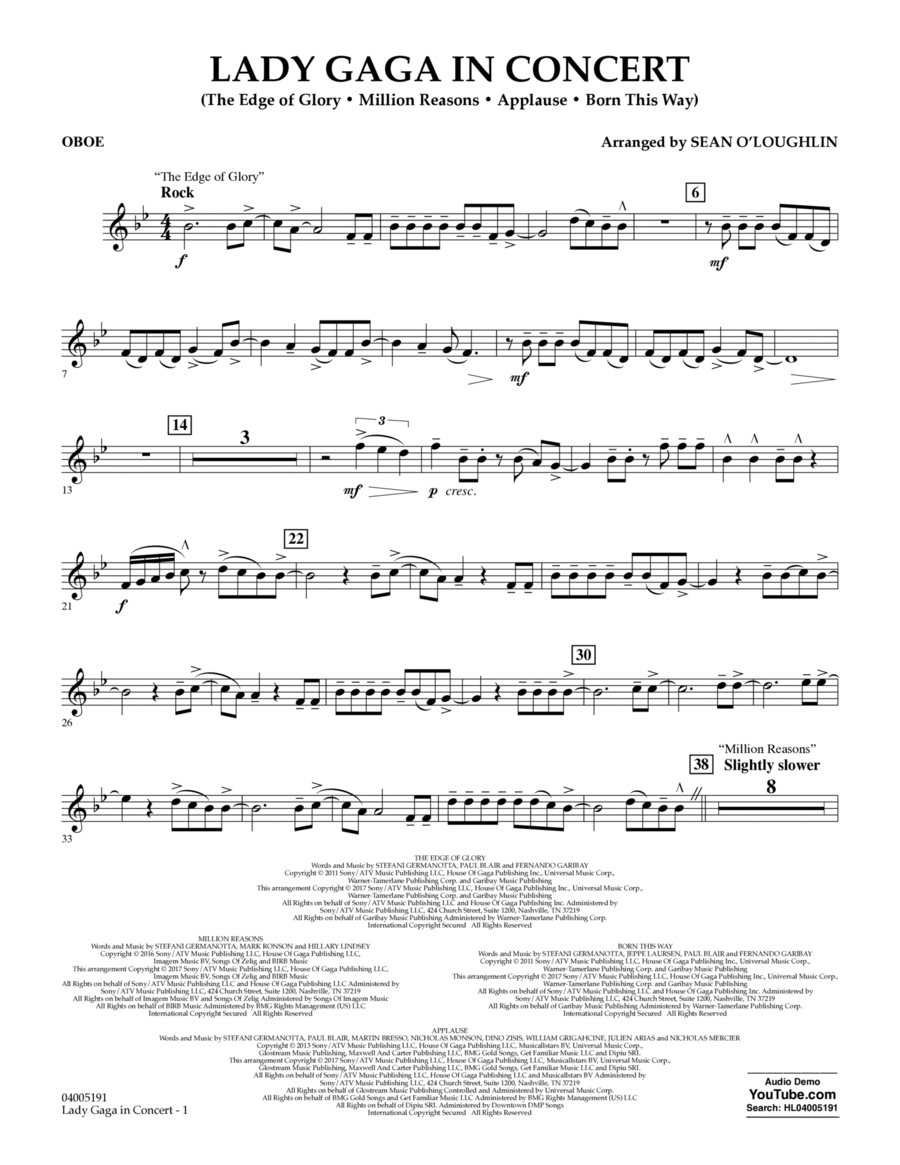 Lady Gaga in Concert - Oboe Oboe scores gallery preview page 1