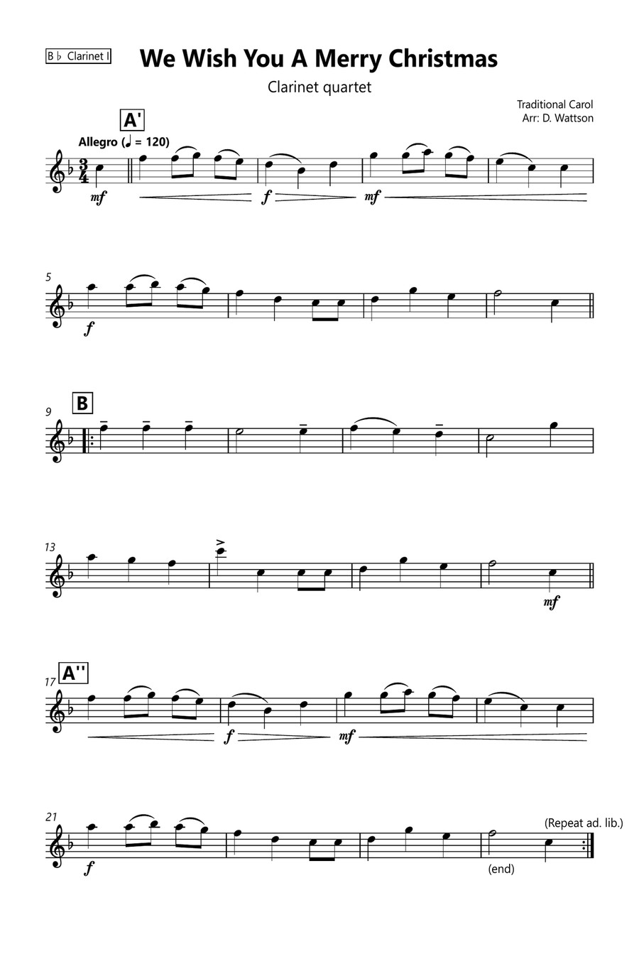 We Wish You A Merry Christmas Clarinet Quartet scores gallery preview page 4