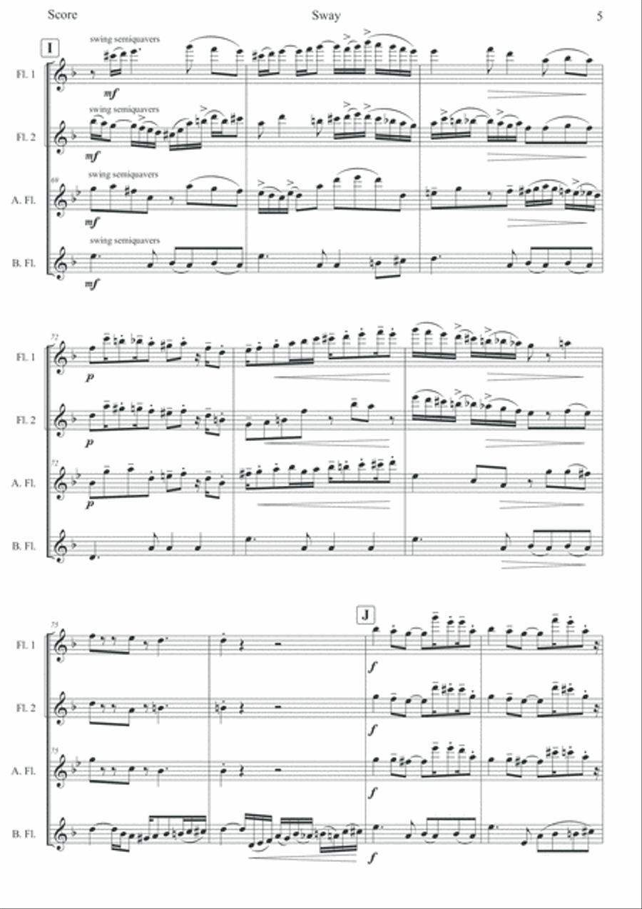 Sway arranged for Flute Quartet Flute Quartet scores gallery preview page 6