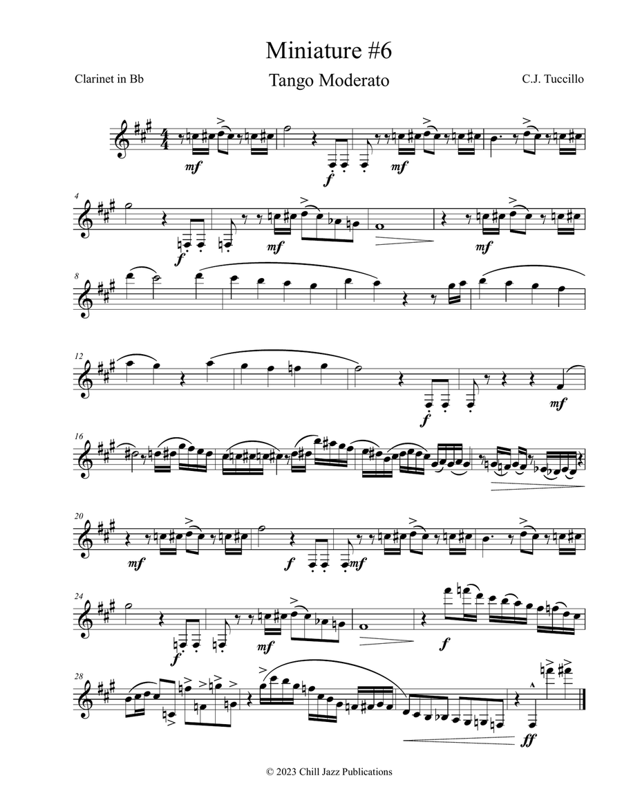 Miniature #6 (Tango Moderato) B-Flat Clarinet scores gallery preview page 1