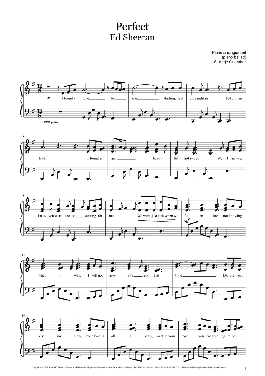 Perfect by Ed Sheeran Piano Solo Digital Sheet Music Sheet