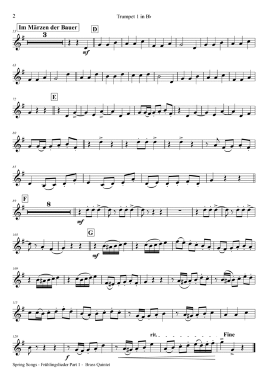 Spring Songs - Frühlingslieder - Part 1 - German Folk Songs - Brass Quintet Brass Quintet scores gallery preview page 6
