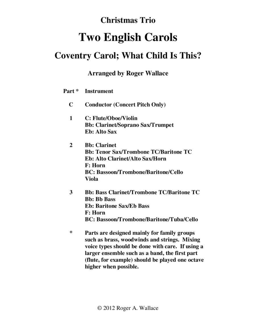 Two English Carols (Coventry Carol; What Child Is This?) - Woodwind Trio image number null