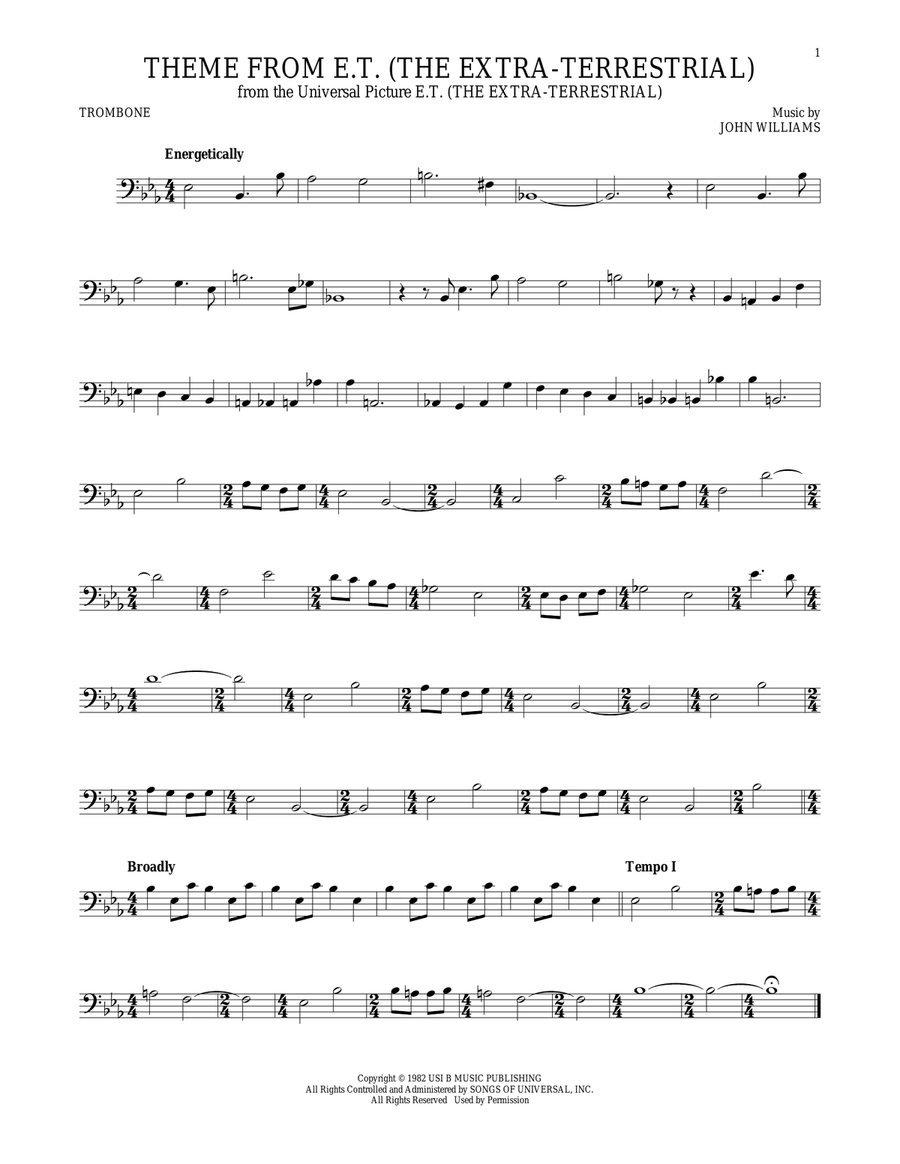 Theme From E.T. (The Extra-Terrestrial) Trombone Solo scores gallery preview page 1
