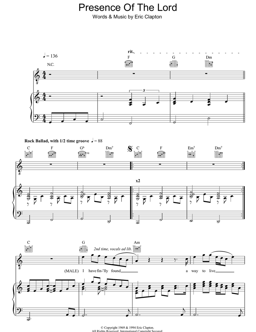 Presence Of The Lord Piano, Vocal, Guitar scores gallery preview page 1