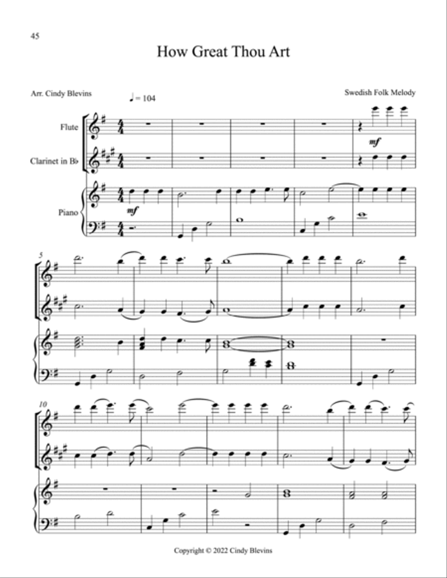 12 Favorite Hymns, Flute, Clarinet and Piano Woodwind Duet scores gallery preview page 4