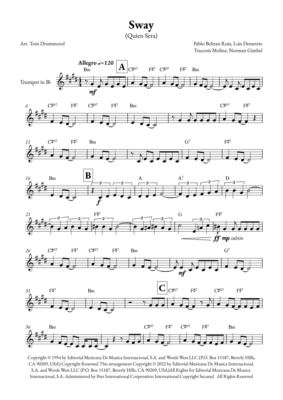 Sway (quien Sera) Sway (quien Sera) B-Flat Trumpet scores gallery preview page 1