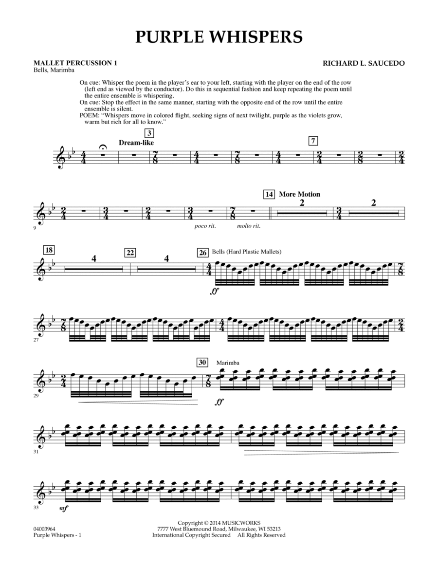 Purple Whispers - Mallet Percussion 1 Concert Band scores gallery preview page 1