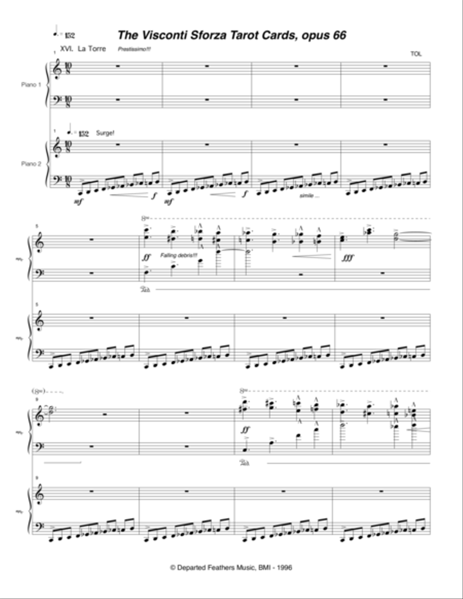 Visconti Sforza Tarot Cards, opus 66 ... Twenty Two Salon Pieces For Two Pianos (1996) 17 La Torre 2 Pianos, 4-Hands scores gallery preview page 1