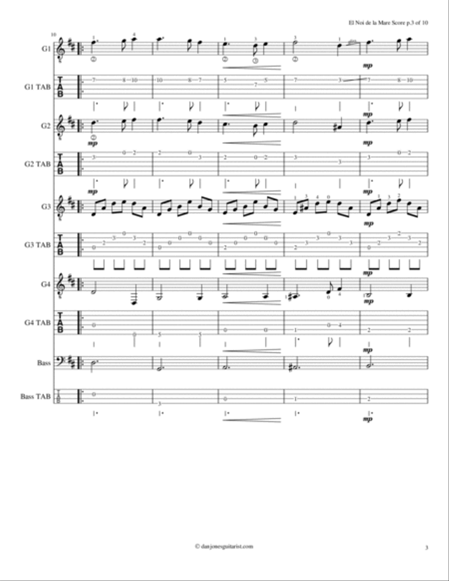 El Noi de la Mare for Four Guitars Guitar Ensemble scores gallery preview page 3