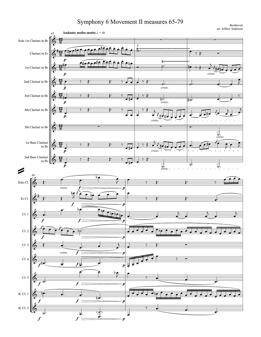 Beethoven Symphony 6 Movement II Clarinet Solo Arrangement Woodwind Ensemble scores gallery preview page 1