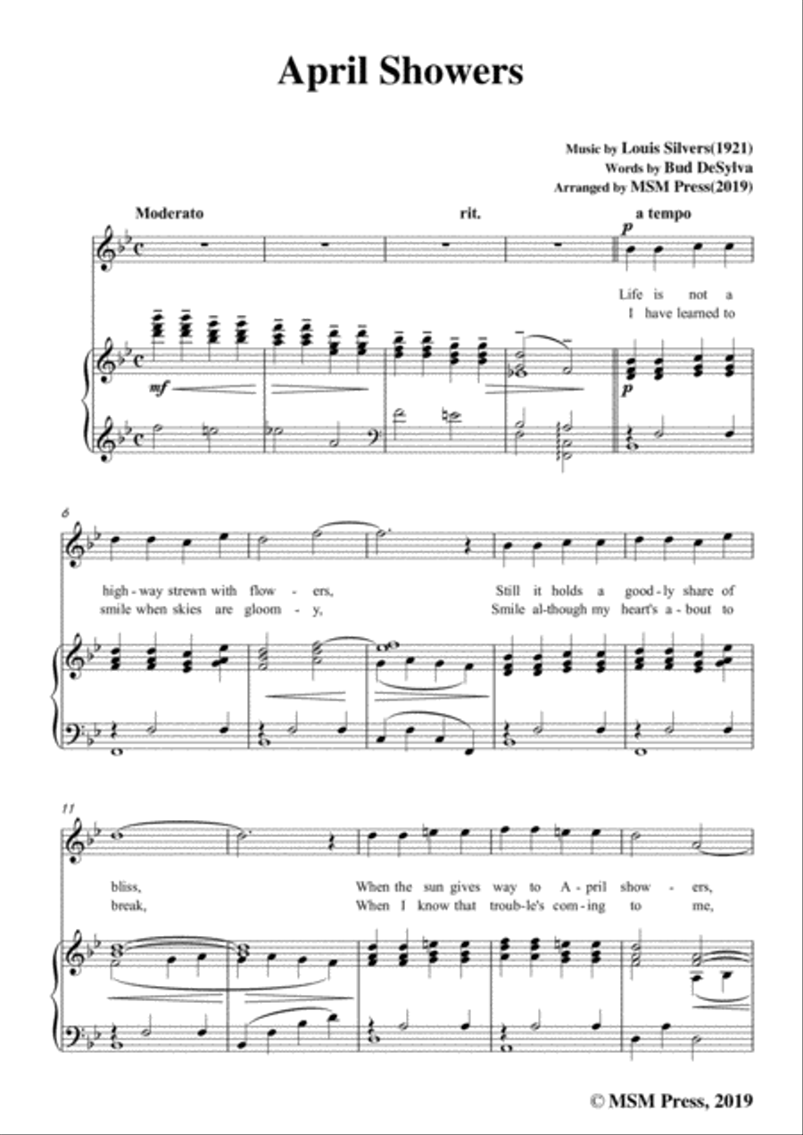 Louis Silvers-April Showers,in B flat Major,for Voice&Piano Voice scores gallery preview page 3