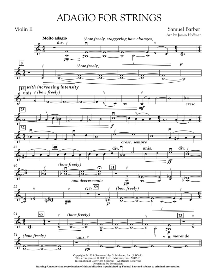 Adagio For Strings - Violin 2 String Orchestra scores gallery preview page 1
