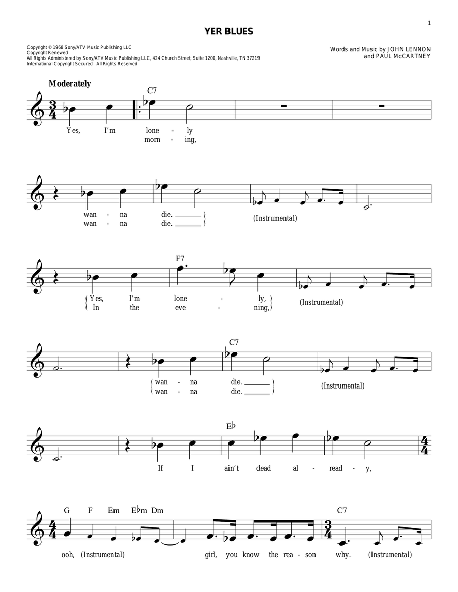 Yer Blues Yer Blues Piano scores gallery preview page 1