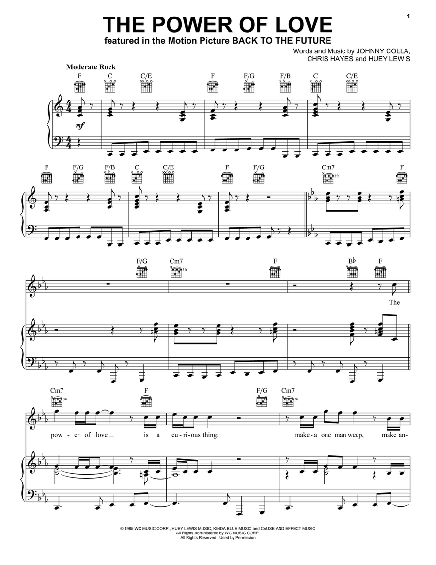 The Power Of Love Piano, Vocal, Guitar scores gallery preview page 1