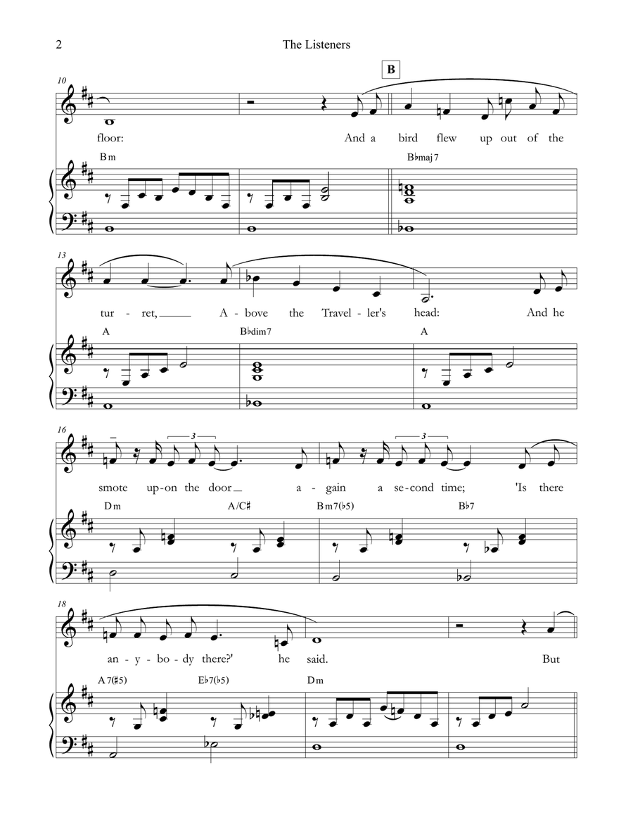 The Listeners - An Original Song Setting of Walter de la Mare's Poetry for VOICE and PIANO: Key Bm Piano, Vocal scores gallery preview page 6
