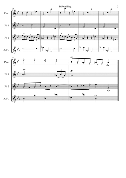 Bifocal Rag for high flute quartet (1 piccolo, 2 flutes, 1 alto flute) image number null
