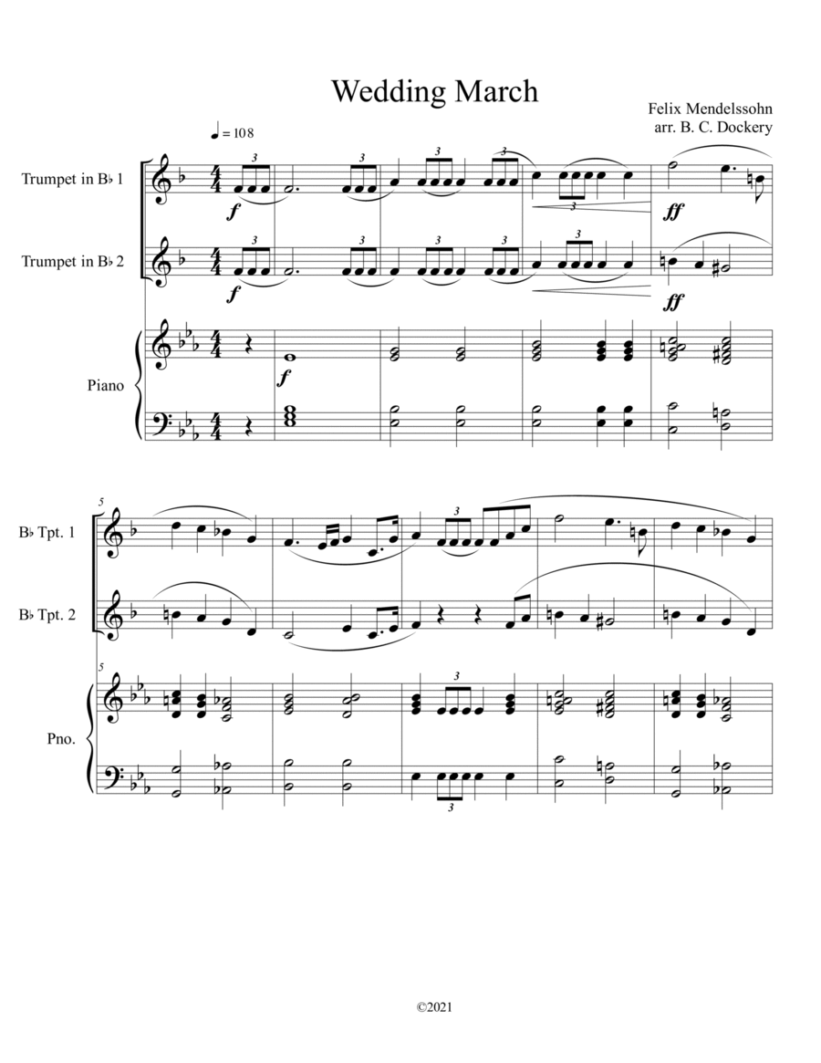 Wedding March (Trumpet Duet) with optional piano accompaniment image number null
