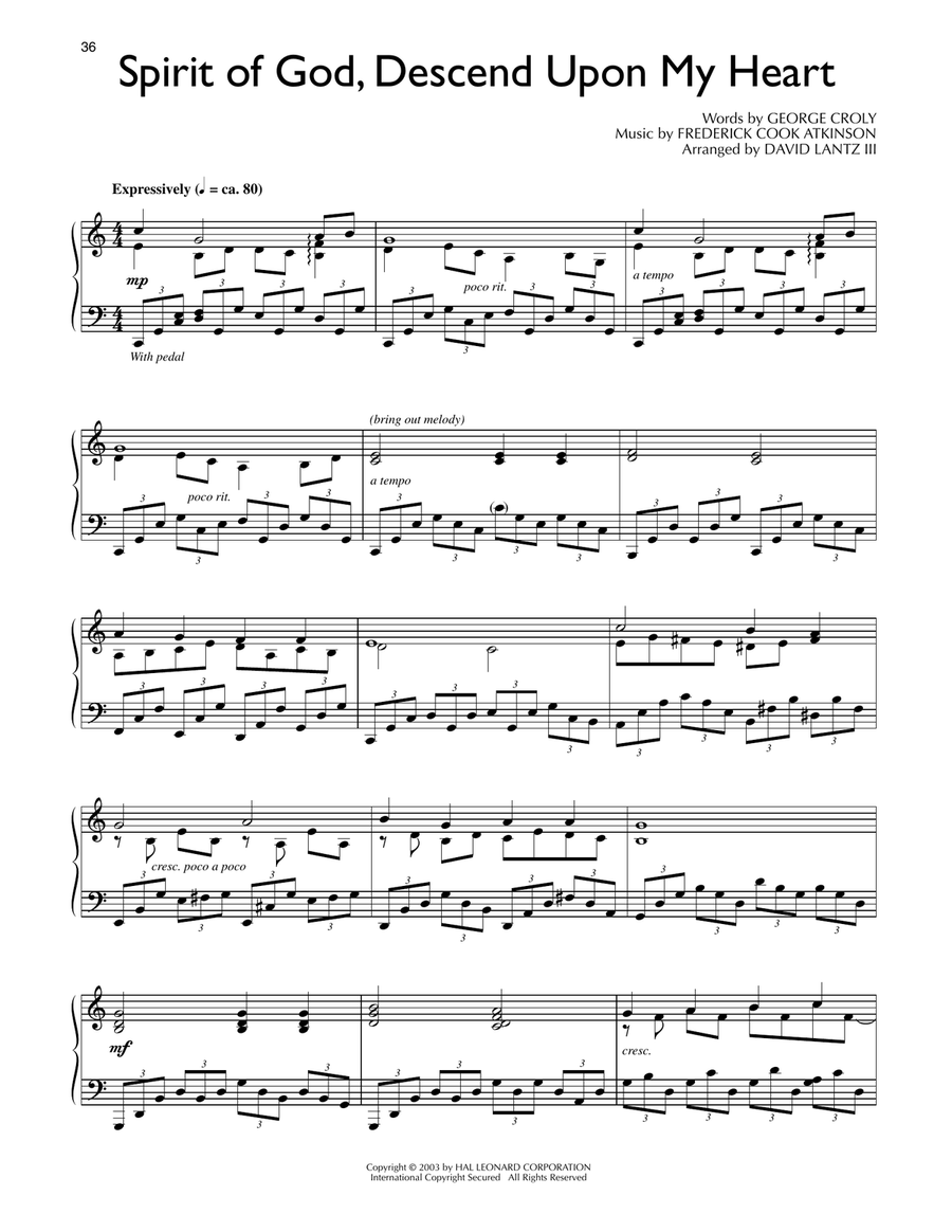 Spirit Of God, Descend Upon My Heart (arr. David Lantz III) Piano Solo scores gallery preview page 1