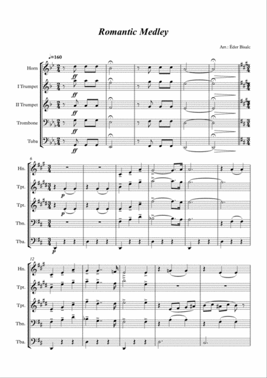 Romantic Medley for Brass Quintet Brass Quintet scores gallery preview page 1