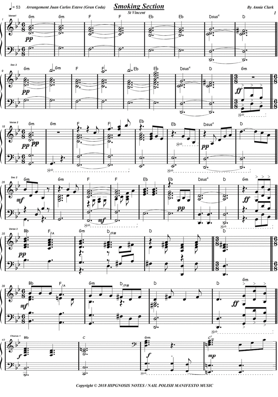 Smoking Section Piano Solo scores gallery preview page 1