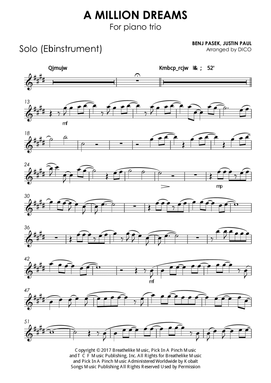 A Million Dreams E-Flat Instrument scores gallery preview page 1