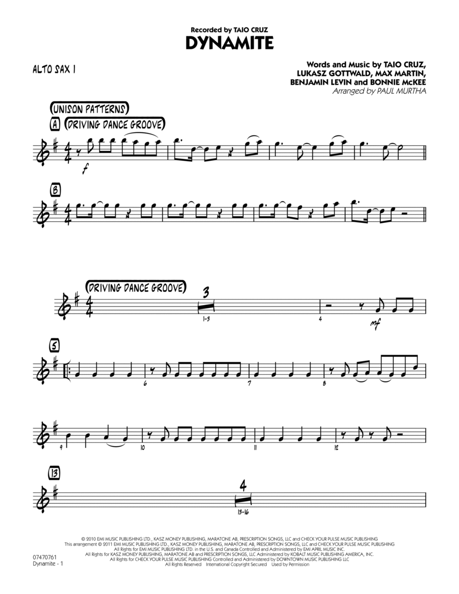Dynamite - Alto Sax 1 Jazz Ensemble scores gallery preview page 1