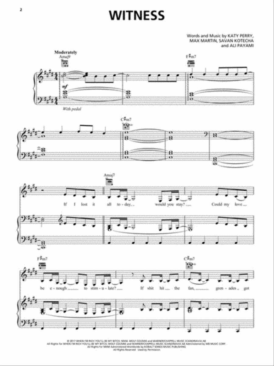 Katy Perry - Witness Katy Perry - Witness Piano, Vocal, Guitar scores gallery preview page 3