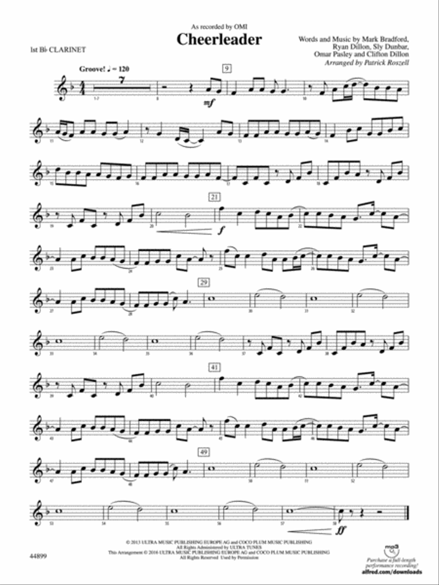Cheerleader: 1st B-flat Clarinet Concert Band scores gallery preview page 1