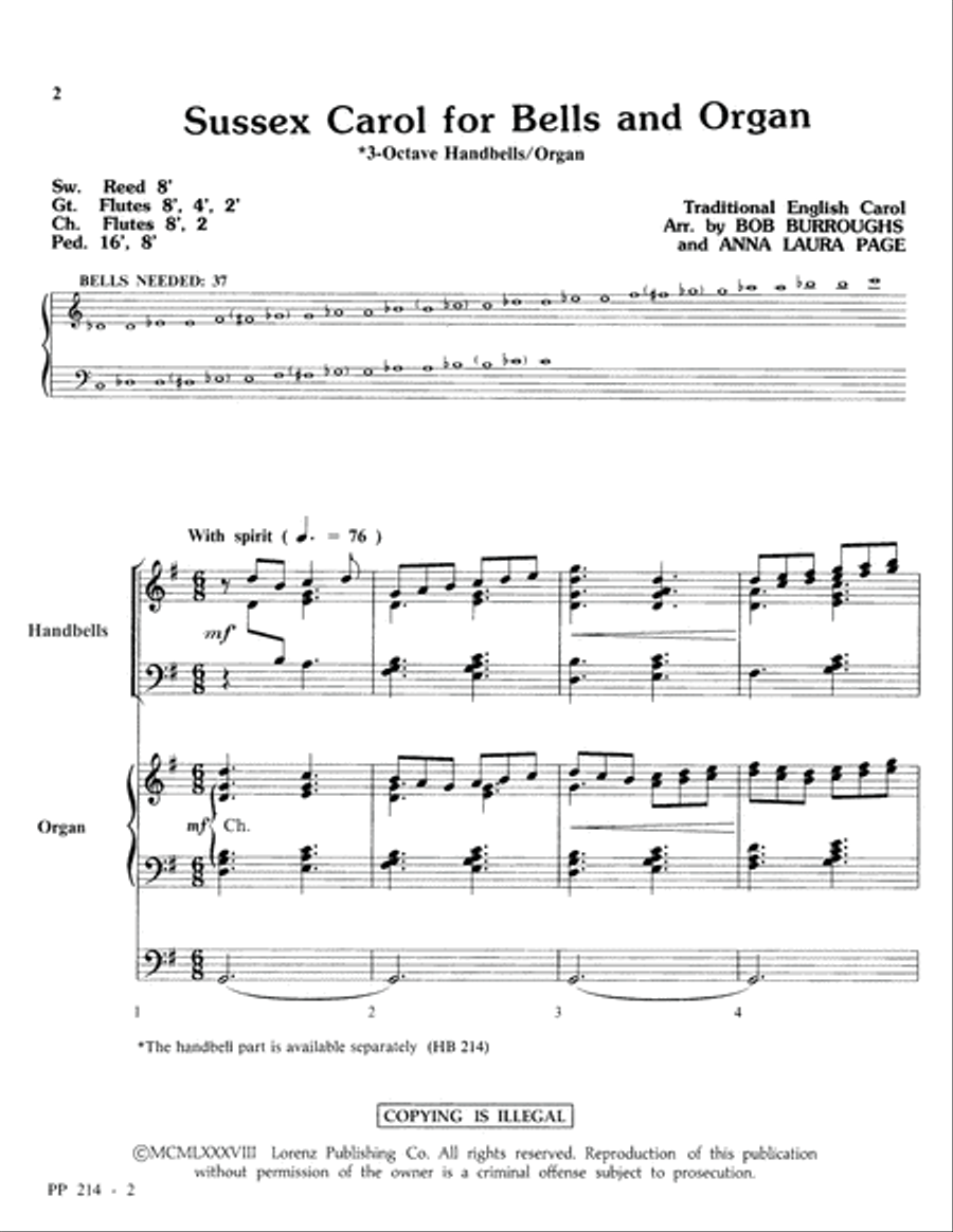 Sussex Carol For Bells And Organ 3-Octaves scores gallery preview page 2