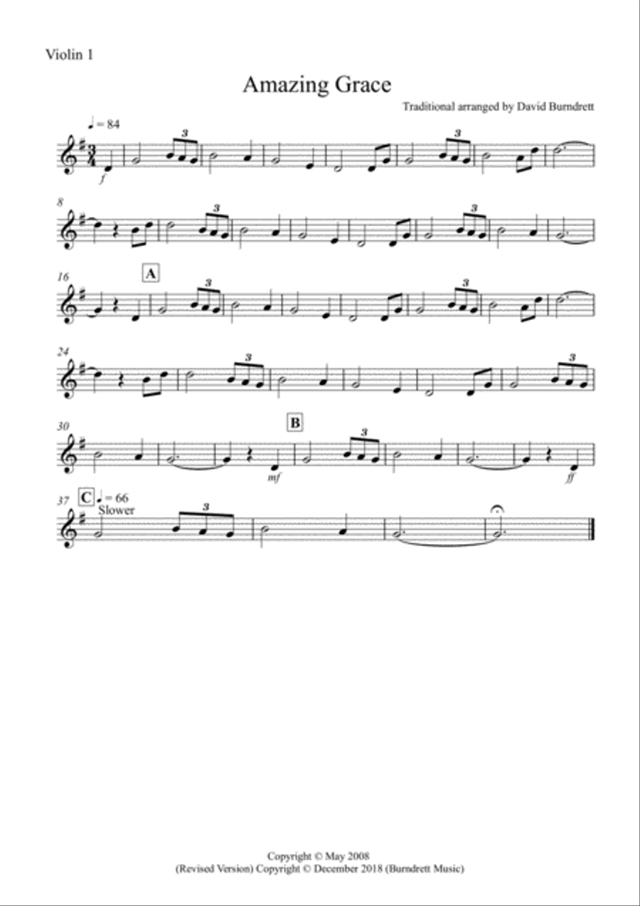 Amazing Grace for Violin Quartet Violin Solo scores gallery preview page 3