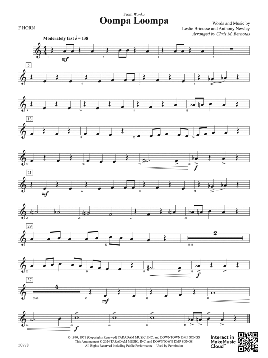 Oompa Loompa: 1st F Horn Oompa Loompa: 1st F Horn Horn scores gallery preview page 1