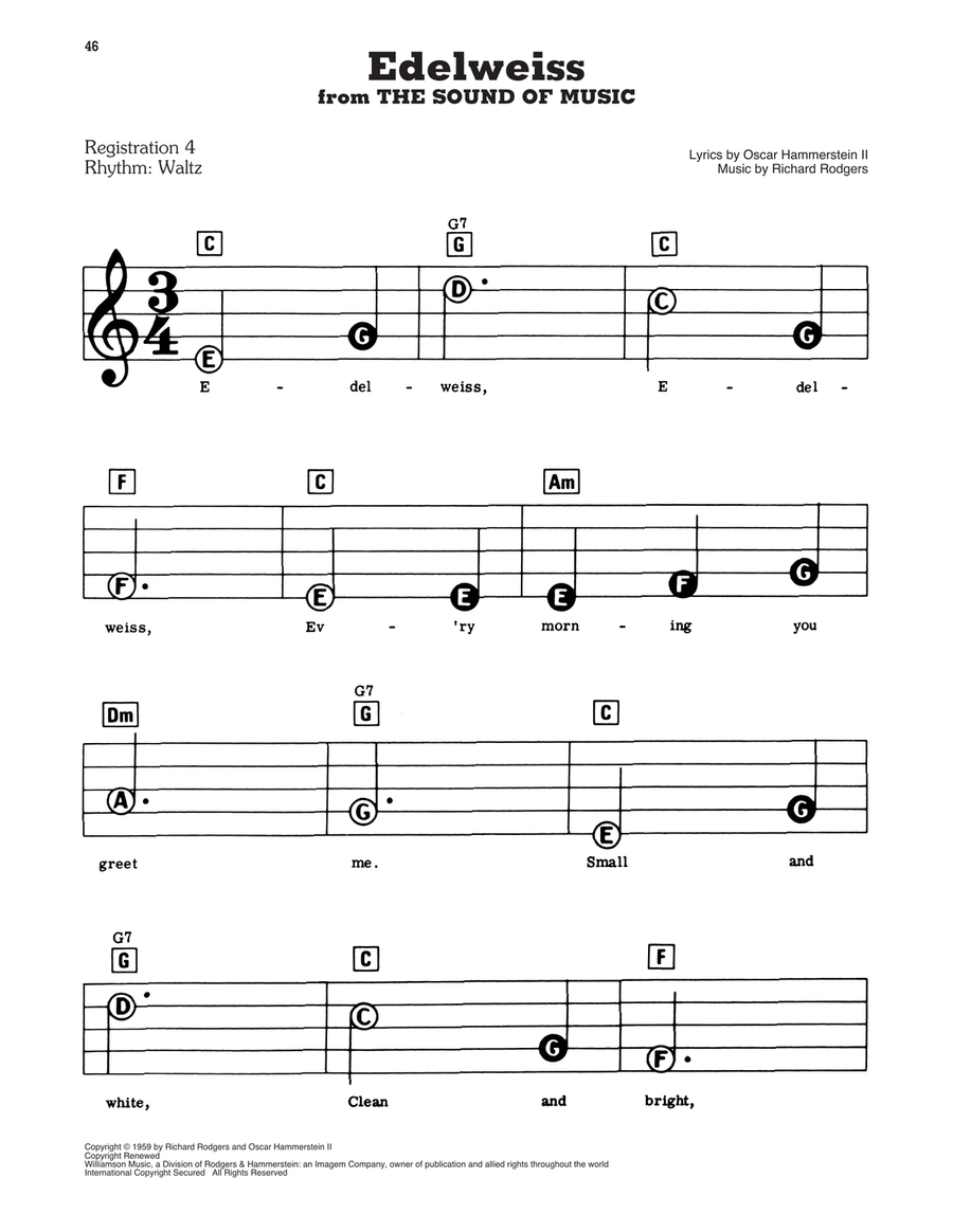 Edelweiss (from The Sound Of Music) Electronic Keyboard scores gallery preview page 1