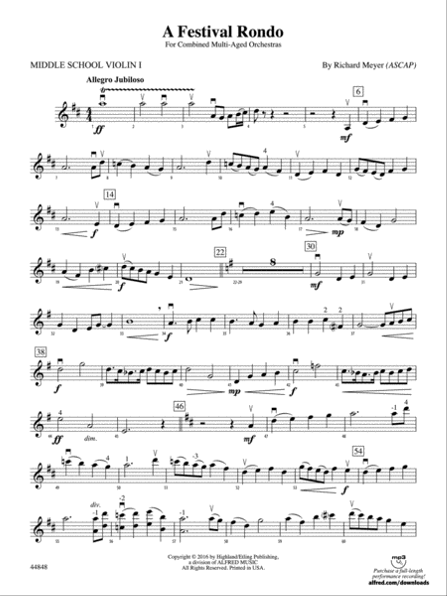 A Festival Rondo: Middle School Violin 1 String Orchestra scores gallery preview page 1