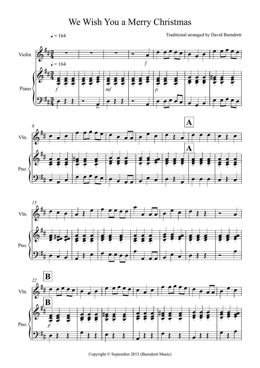 We Wish You a Merry Christmas for Violin and Piano Violin Solo scores gallery preview page 1