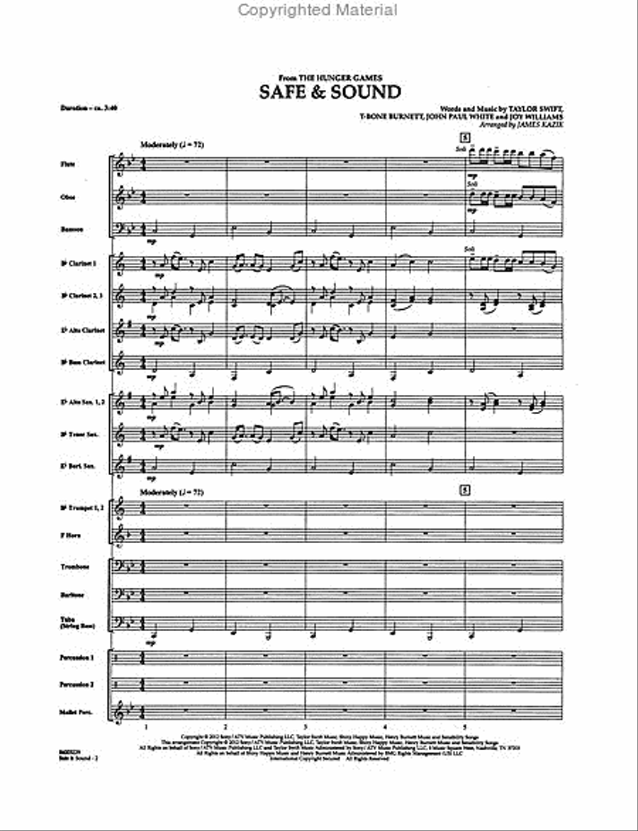 Safe & Sound (from The Hunger Games) Concert Band scores gallery preview page 2