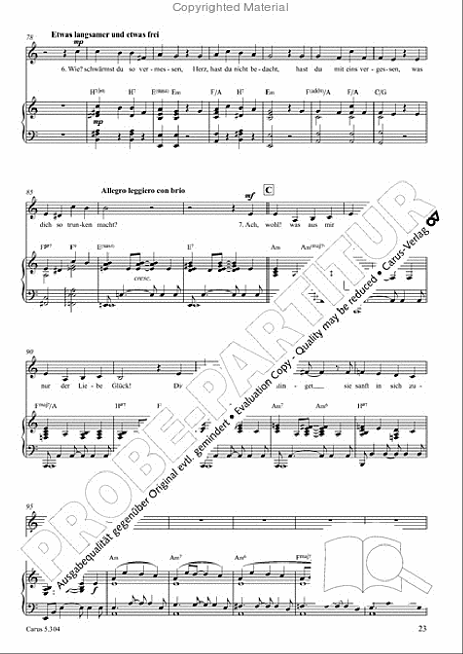 Schindler: Rosenzeit. Ein Liederzyklus uber die Liebe. Chansons fur Singstimme und Klavier Piano scores gallery preview page 24