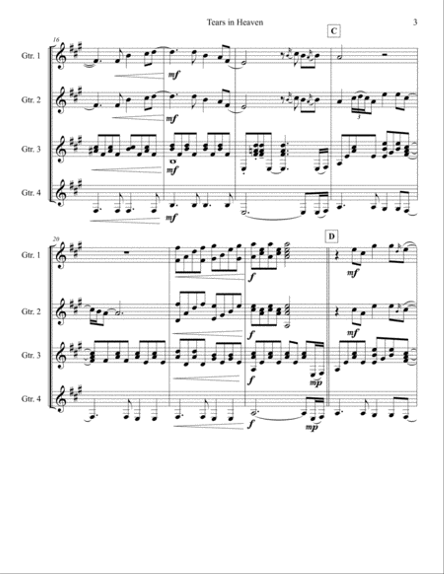Tears In Heaven Guitar Ensemble scores gallery preview page 4