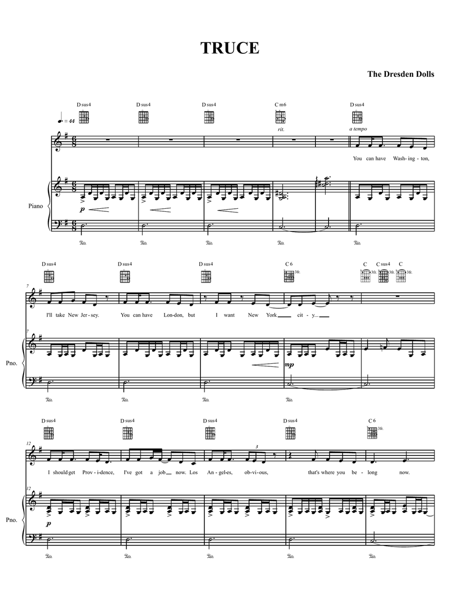 Truce Truce Piano, Vocal, Guitar scores gallery preview page 1
