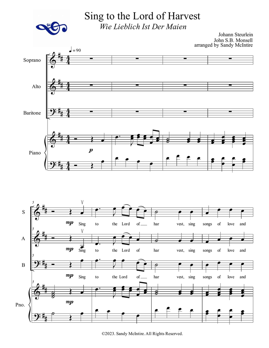 Sing to the Lord of Harvest 3-Part scores gallery preview page 1