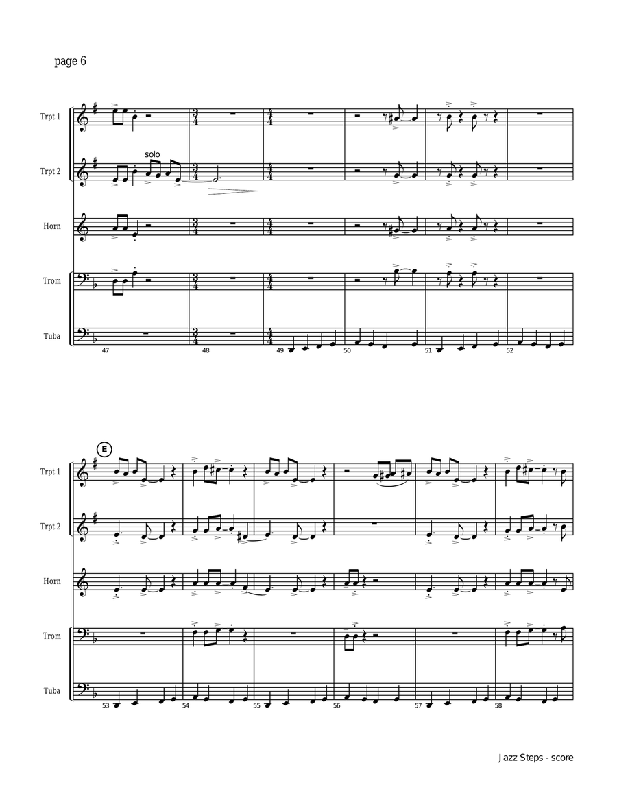 JAZZ STEPS for Brass Quintet (score & parts, limited range demands, medium) Brass Quintet scores gallery preview page 6