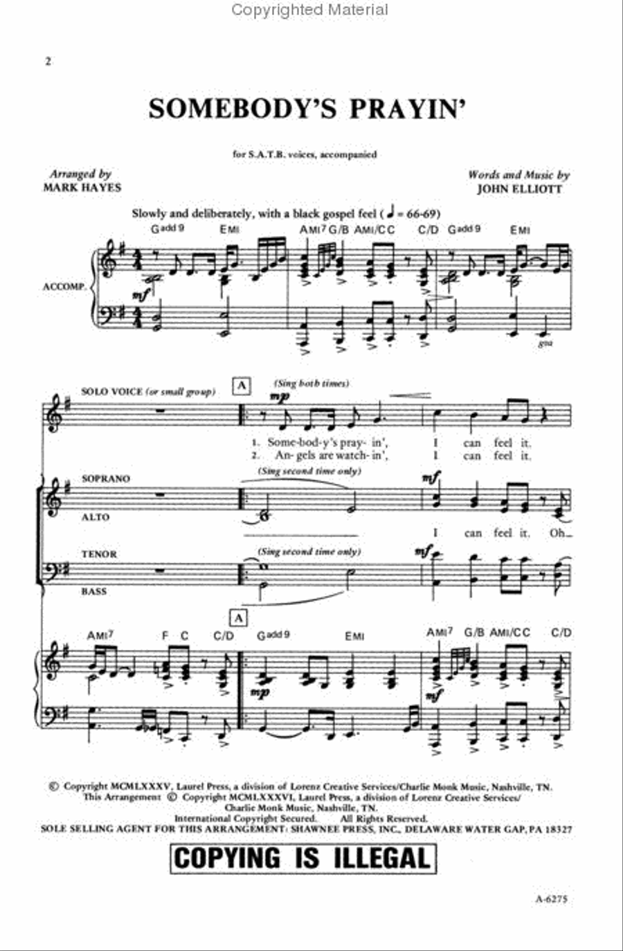 Somebody's Prayin' Somebody's Prayin' 4-Part scores gallery preview page 2