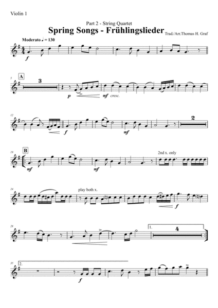 Spring Songs - Fruehlingslieder - Part 2 - String Quartet image number null