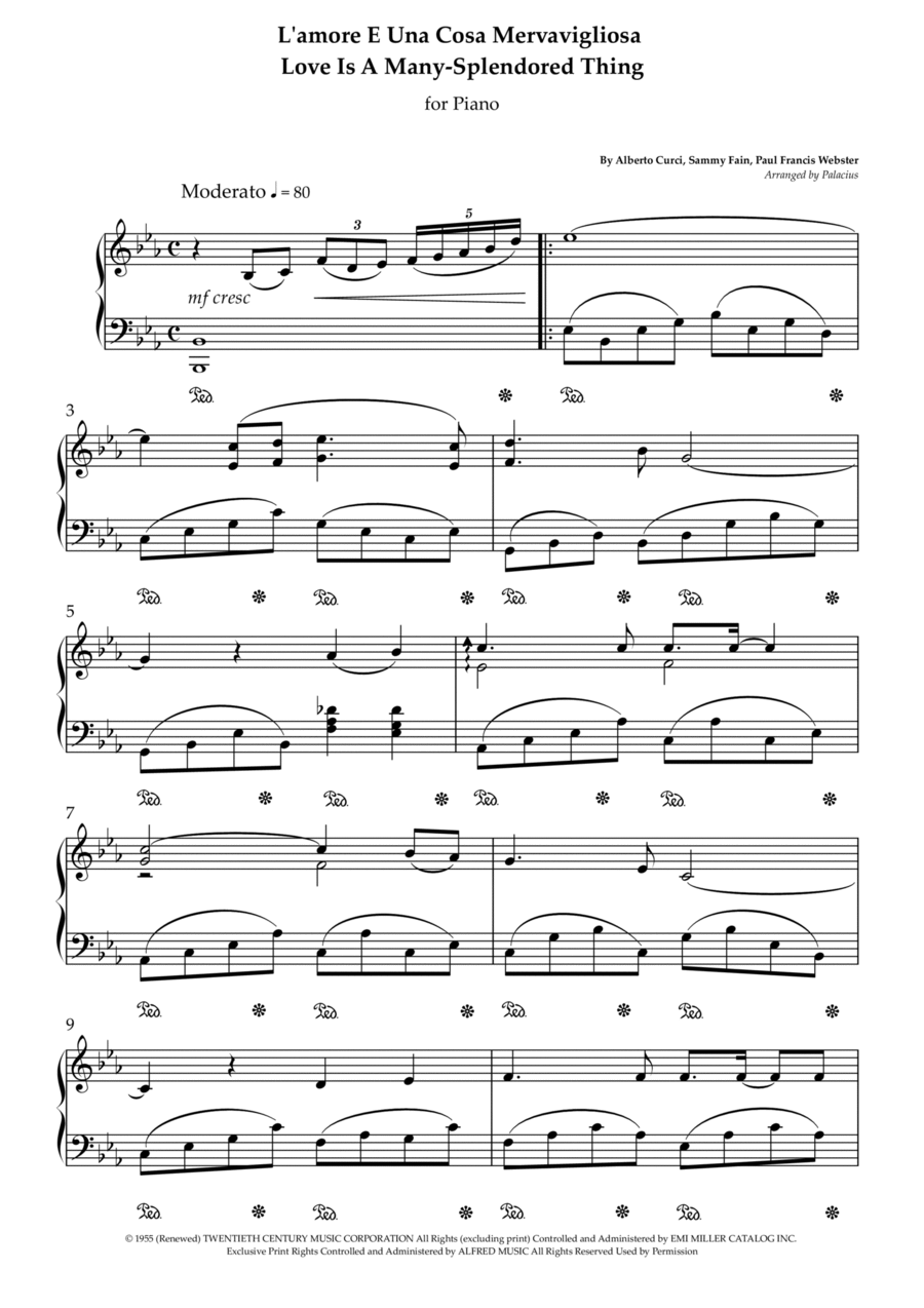 L'amore E Una Cosa Mervavigliosa (Love Is A Many-Splendored Thing) Piano Solo scores gallery preview page 1