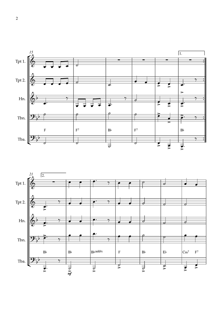 Joy To The World brass quintet easy beginner Brass Quintet scores gallery preview page 2